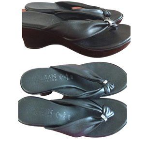 Italian Shoemakers black thong wedge sandal 8 1/2